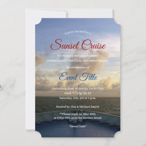  Cruise Ship Yacht Boat Sunset Party  Invitation