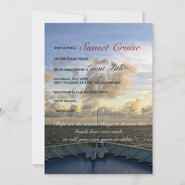© Cruise Ship Yacht Boat Sunset Party Invitation (Front)