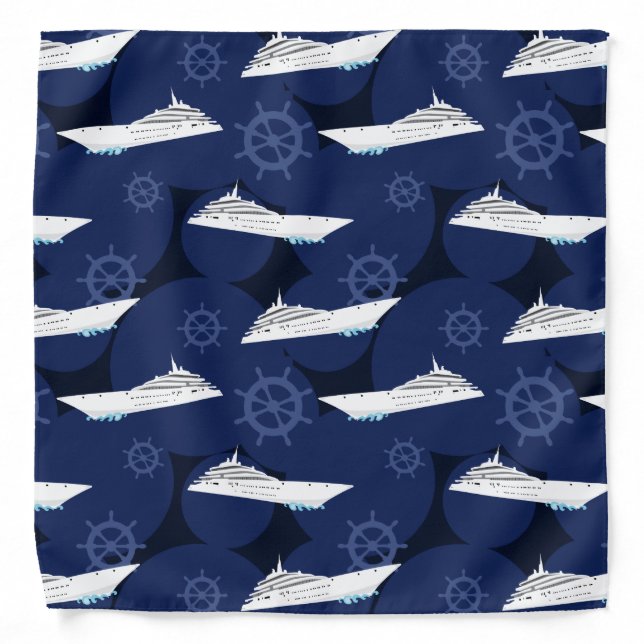 Cruise Ships Nautical Blue White Designer Bandana (Front)