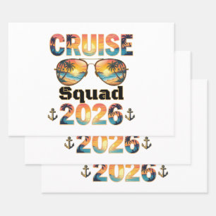 Cruise Squad 2026 - Retro Sunset Wrapping Paper Sheets