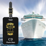 Cruise squad black gold monogram name luggage tag<br><div class="desc">A black background,  decorted with a cruise ship and the golden text: Cruise Squad.  Personalize and add your monogram initials and full name on the front. 
Back: add your contact information.</div>