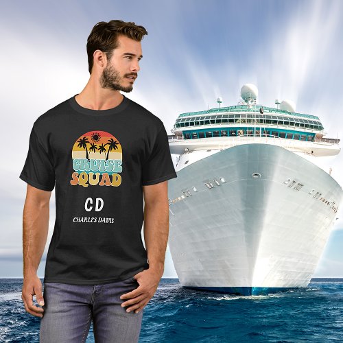 Cruise squad black retro monogram name T_Shirt