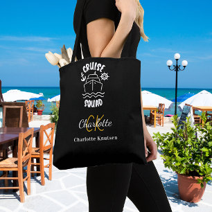Cruise squad black white monogram name tote bag