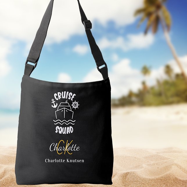 Cruise squad black white name monogram initials crossbody bag (Creator Uploaded)