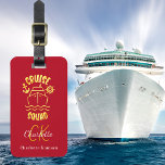 Cruise squad red gold monogram name luggage tag<br><div class="desc">A red background. Golden text: Cruise Squad. Personalize and add your monogram initials and full name on the front. 
Back: add your contact information.</div>