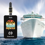 Cruise squad retro monogram name luggage tag<br><div class="desc">A black background. Decorted with a retro looking image with a sunset,  palm trees and  the text: Cruise Squad.  Personalize and add your monogram initials and full name on the front. 
Back: add your contact information.</div>