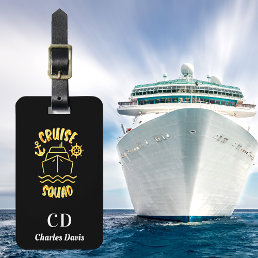 Cruise squad sea black gold monogram name luggage tag