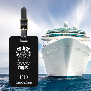 Cruise squad sea black white monogram name luggage tag