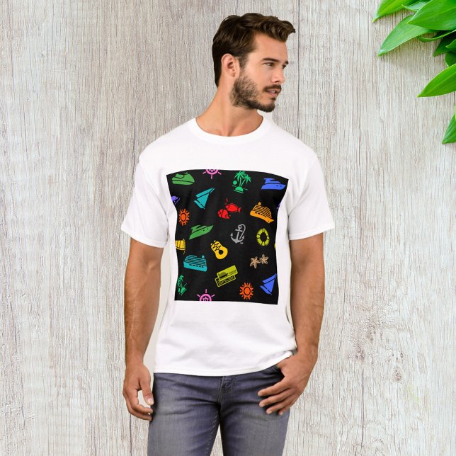 Cruise Vacation Pattern Travel Icons T-Shirt (Creator Uploaded)
