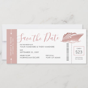Cruise Wedding Boarding Pass Ticket Rose Gold Pink Save The Date