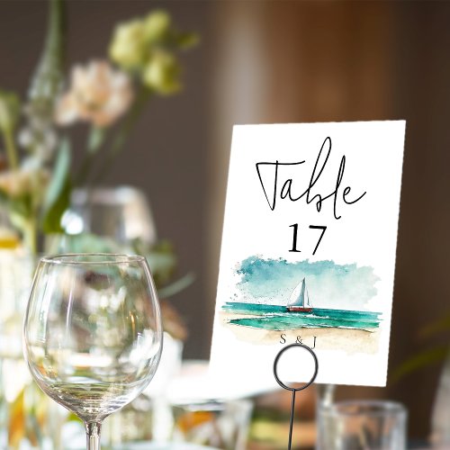 Cruise weddingmodern minimalist watercolour table number