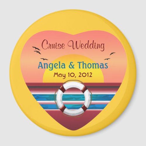 Cruise Wedding Personalized Round Favor Magnet