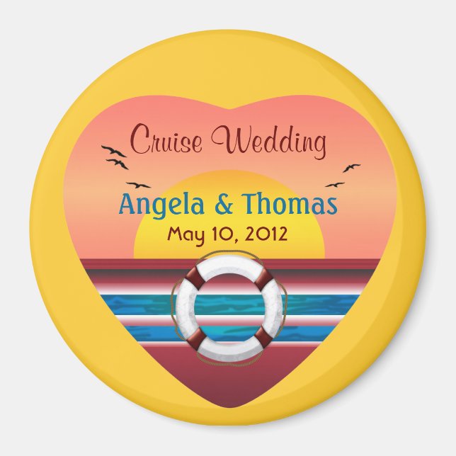 Cruise Wedding Personalized Round Favor Magnet (Front)