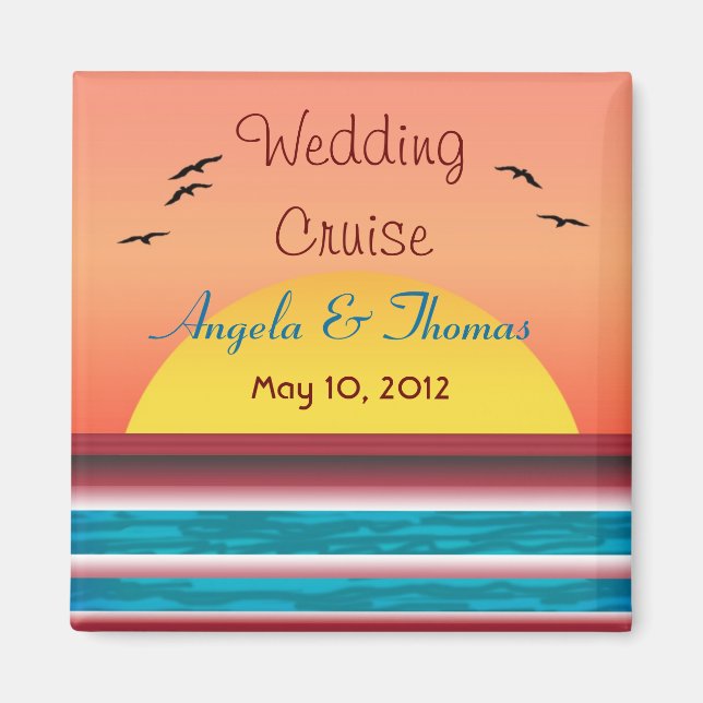 Cruise Wedding Personalized Sunset Favor Magnet (Front)