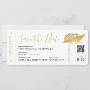 Cruise Wedding Ticket Boarding Pass Gold Save The Date