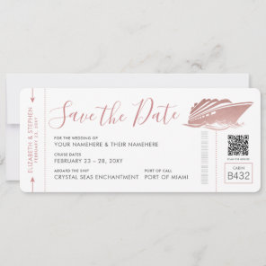 Cruise Wedding Ticket Boarding Pass Rose Gold Pink Save The Date