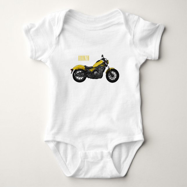 Cruiser motorcycle cartoon illustration baby bodysuit (Front)