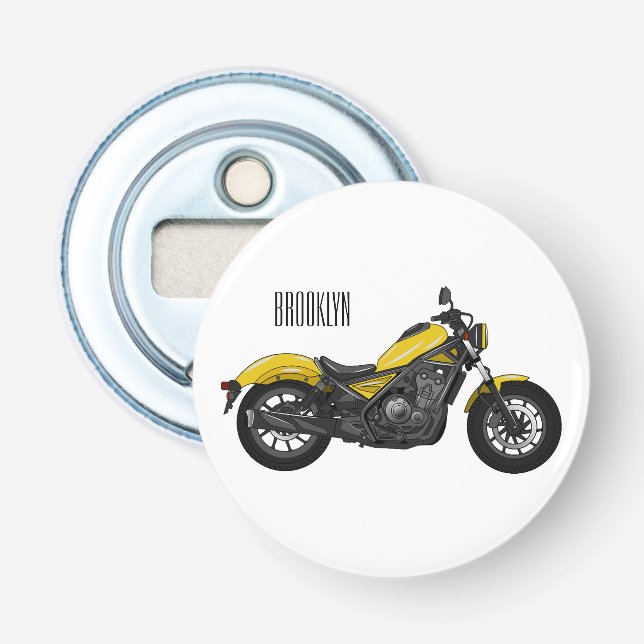 Cruiser motorcycle cartoon illustration bottle opener (Front)