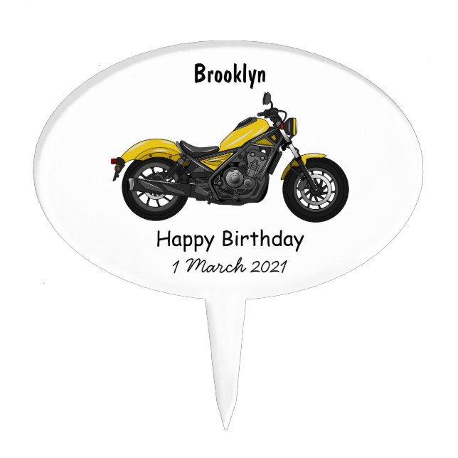 Cruiser motorcycle cartoon illustration cake topper (Front)