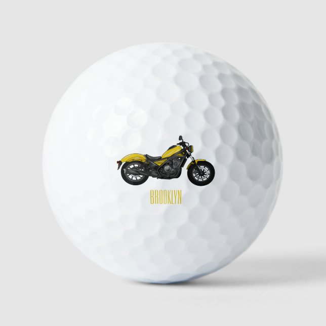 Cruiser motorcycle cartoon illustration golf balls (Front)