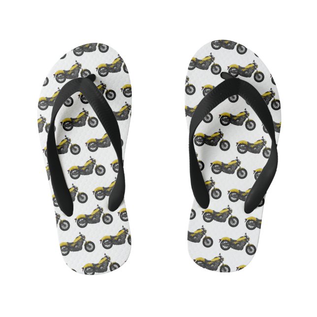 Cruiser motorcycle cartoon illustration kid's flip flops (Footbed)