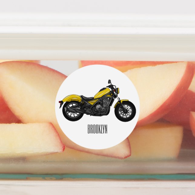 Cruiser motorcycle cartoon illustration  labels (Affixed)