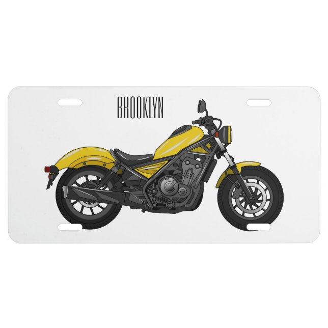 Cruiser motorcycle cartoon illustration license plate (Front)