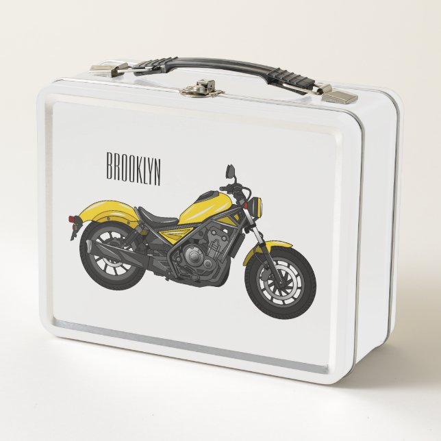 Cruiser motorcycle cartoon illustration  metal lunch box (Front)