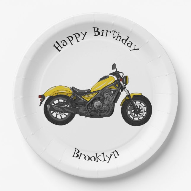 Cruiser motorcycle cartoon illustration paper plates (Front)