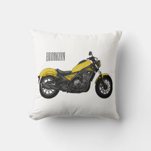 Cruiser motorcycle cartoon illustration throw pillow