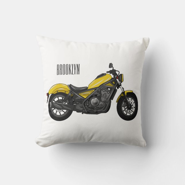 Cruiser motorcycle cartoon illustration throw pillow (Front)