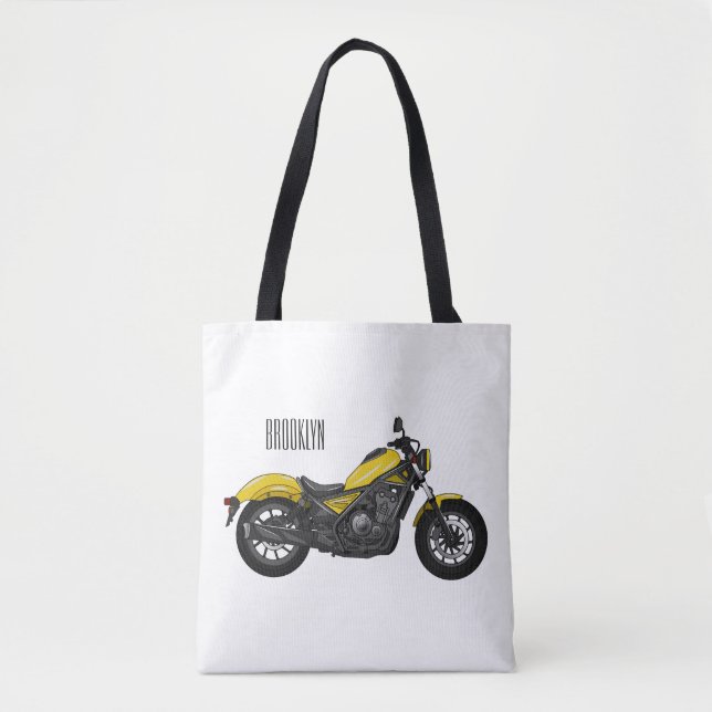 Cruiser motorcycle cartoon illustration tote bag (Front)