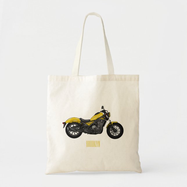 Cruiser motorcycle cartoon illustration tote bag (Front)