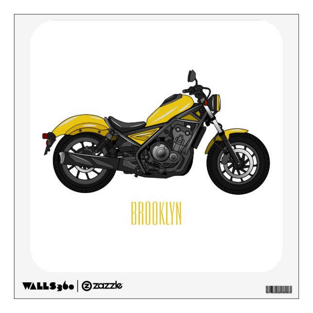Cruiser motorcycle cartoon illustration wall decal (Front)