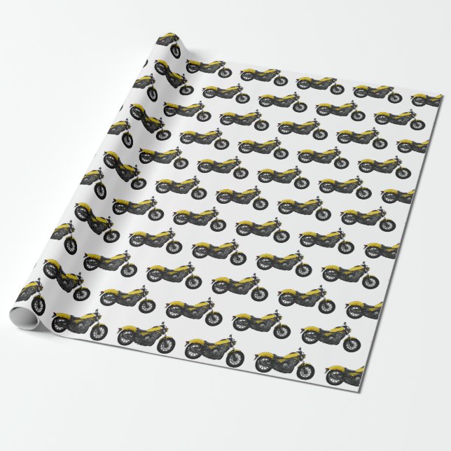 Cruiser motorcycle cartoon illustration wrapping paper (Unrolled)
