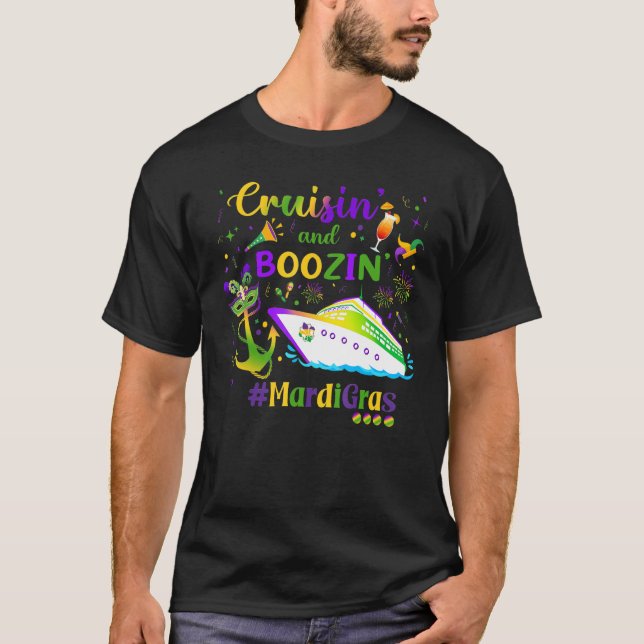 Cruisin and Boozin Mardi Gras Cruise Matching Grou T-Shirt (Front)
