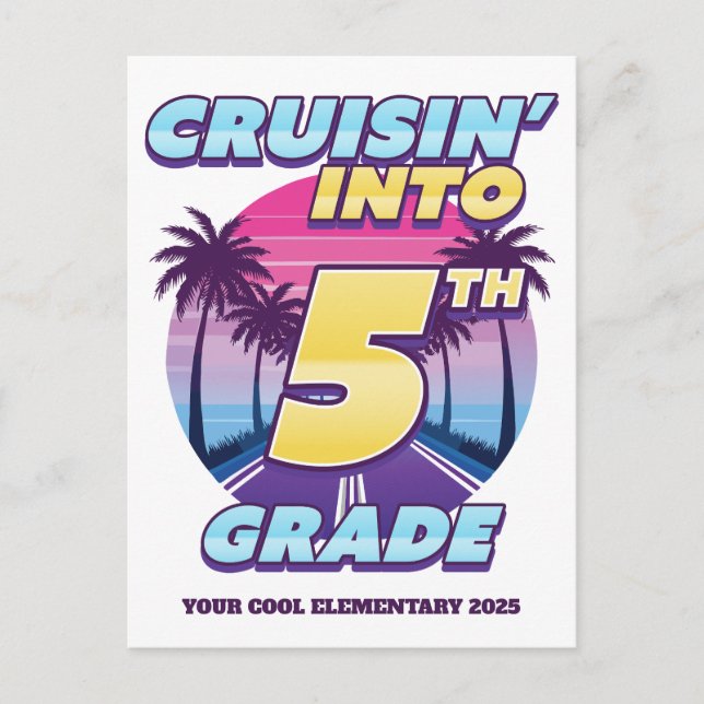 Cruisin’ Back to School 5th Grade Holiday Postcard (Front)