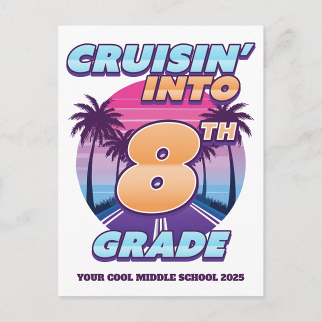 Cruisin’ Back to School 8th Grade Holiday Postcard (Front)