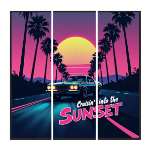 Cruisin' into the Sunset - 80s Retro Drive Triptych