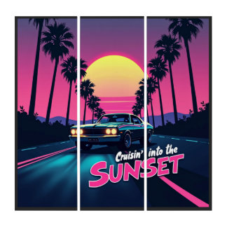 Cruisin' into the Sunset - 80s Retro Drive Triptych