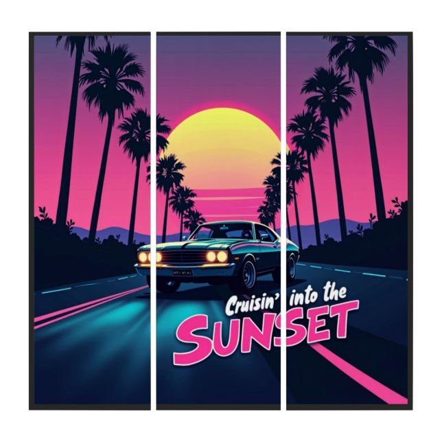 Cruisin' into the Sunset - 80s Retro Drive  Triptych (Front)