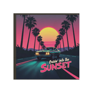 Cruisin' into the Sunset - 80s Retro Drive Wood Wall Art