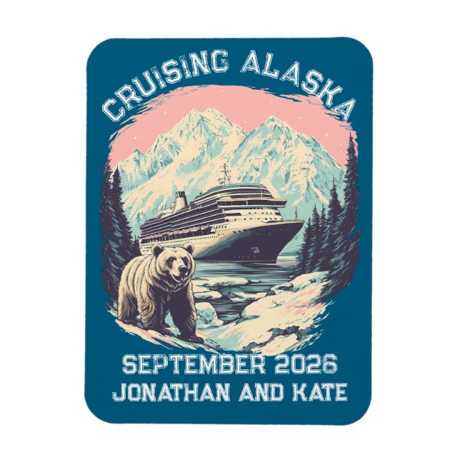 Cruising Alaska Retro Ship Door Marker Magnet (Vertical)