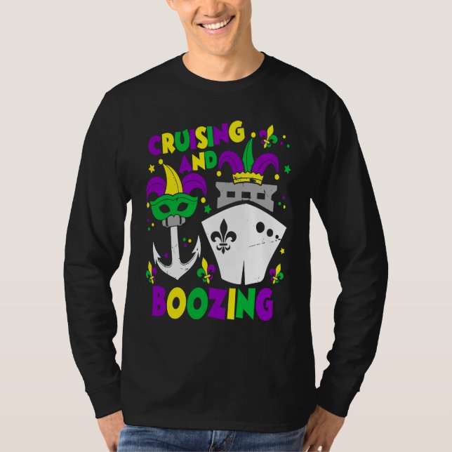 Cruising And Boozing Mardi Gras Cruise Matching Fa T-Shirt (Front)