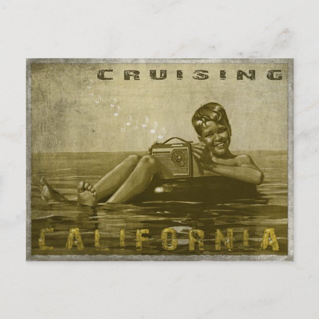 Cruising California Postcard with Cool Vintage Guy (Front)