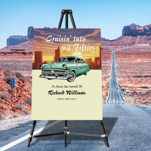 Cruising Classic Retro Car City 50th Birthday Foam Board