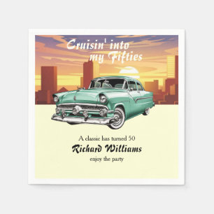 Cruising Classic Retro Car City 50th Birthday Napkins
