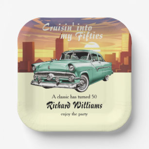 Cruising Classic Retro Car City 50th Birthday Paper Plates