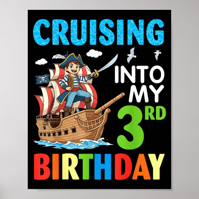 Cruising Into My 3rd Birthday Rate Little Boy 3 Ye Poster (Front)