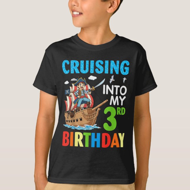 Cruising Into My 3rd Birthday Rate Little Boy 3 Ye T-Shirt (Front)